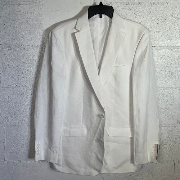 Bar III Men's Slim-Fit White 100% Linen Suit Jacket white 40L $360 - Picture 4 of 10